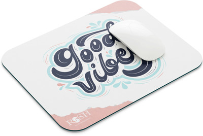 rssh creation Good Vibes Printed Rubber Base with Anti Skid Mouse Pad For Computer,Laptop Non Slip Base Mousepad(Multi White)