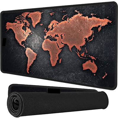 STORITE Vintage Large PC / Laptop Mouse Pad Extended Gaming - Stitched Embroidery Edges Non Slip Base Mousepad(Black (World Map Print))
