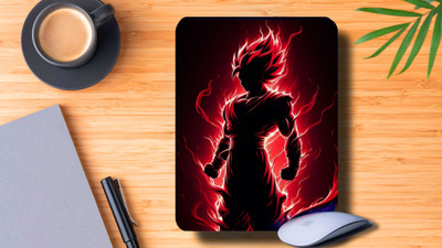 Designcore Premium Anime Mouse Pad – Goku Super Saiyan red Aura | Smooth Surface Non Slip Base Mousepad(Red)