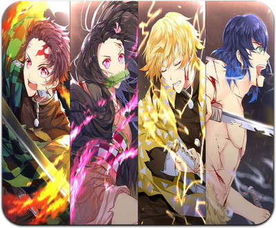 MITTRA INDIACRAFT Anime Mousepad Kimetsu no Yaiba Tanjiro Nezuko Zenitsu Inosuke Non Slip Base Mousepad(Multicolor)