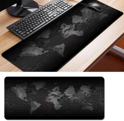 K Buyz Extended Large Black World Map Mouse Pad (890x400 mm) Non Slip Base Dual Sided Mousepad(Black)