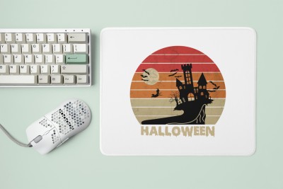 Tulip Art Witch entry -Haunted Houses-Ghost-Halloween Theme Mousepads Mousepad(White)