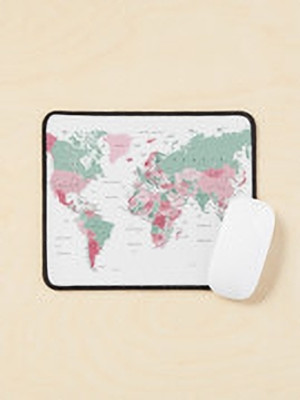Aaltu Faltu Map of the World – Pink & Mint Green Edition Mouse Pad Mousepad(Multicolor)