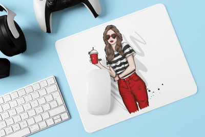 Rushaan Girl with red glasses - Printed animated Mousepad for animation lovers Mousepad(White)