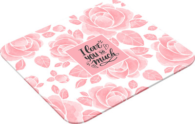 Printio Pink & White Floral Mouse Pad – “I Love You So Much”, Anti-Skid Matt Finish Non Slip Base Mousepad(Pink)