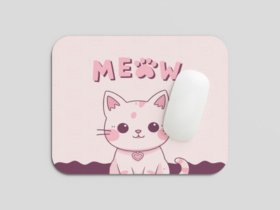 Maruti Enterprise Pink Kitty ‘Meow’ Mouse Pad | 8.5x7.5 inch | Waterproof & Non-Slip Rubber Base Non Slip Base Mousepad(Pink & Purple)