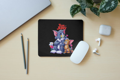 Zipcartz Tom and Jerry Fun Cartoon Design Mousepad for Laptop,PC,Home or Office Desk Non Slip Base Mousepad(Black)