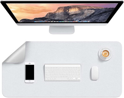 SYGA Desk Pad Protector Waterproof PU Desk Mat for Office & Home Mousepad(Small White & Silver)