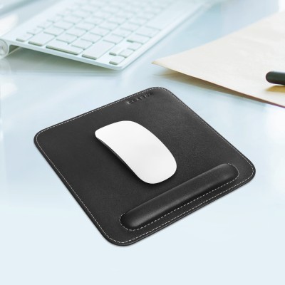 CLADDANDCRAFT Vegan Leather Mouse Pad with Wrist Rest, Non-Slip Backing, Waterproof Mousepad(Black)