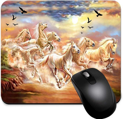 FirseBUY Gaming Mouse Pad Custom, White Running Horse Printed Non Slip Base Mousepad(Multicolor)
