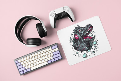 Rushaan Dinosaur roaring- Printed animated Mousepad for animation lovers Non Slip Base Mousepad(White)