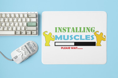 Rushaan Installing Muscles, Please Wait, (BG Green Blue and Red) - Printed Mousepad Non Slip Base Mousepad(White)