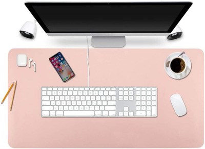 Krusan Mouse & Laptop Pad Multifunctional Office Desk Pad Waterproof PU Leather Non Slip Base Dual Sided Mousepad(Pink 1 Pcs)