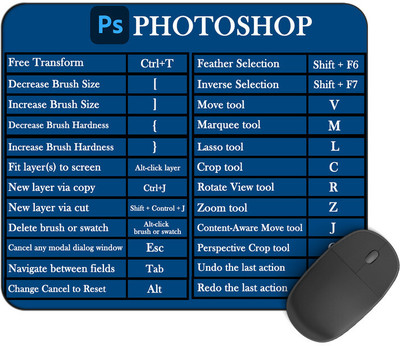 Kirmada Printed Design Photoshop Ms Shortcut Key Non-Slip Water Proof Mouse Pad. Mousepad(Multicolor)