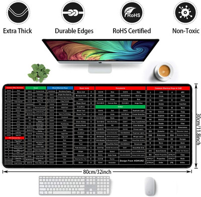 Mitul Large Gaming Mouse Pad, Office Software Excel English Shortcut Keys Mouse Pad Mousepad(Black)