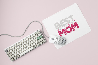 HopOffer Best Mom pink and white Text - Printed Mousepad (20cm x 18cm) Non Slip Base Mousepad(White)