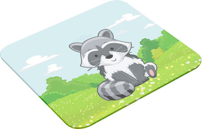 Printio Cute Cartoon Raccoon in Nature Scene, Smooth Surface, Rubber Base Non Slip Base Mousepad(Green)