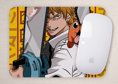 Desi Bonkers Chainsaw Man Anime Printed Rubber Base with Anti Skid Smooth Surface Mousepad(Yellow, White)