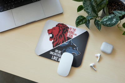 Zipcartz Alpha Animal Success Quote Mousepad for Gamers, Students featuring Lion & Wolf | Non Slip Base Mousepad(Multicolor)