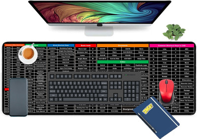 Hozify Anti-Slip Large Printed Mouse & Keyboard Mat-Pad with Excel Shortcut Key 80x30cm Non Slip Base Mousepad(Black)