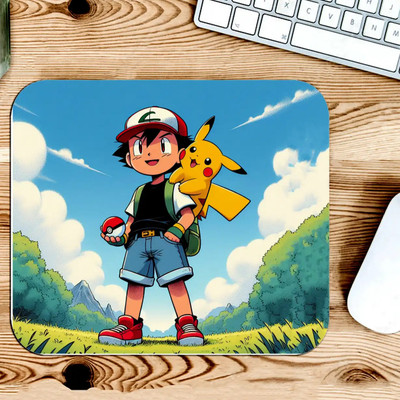 Gfylo Ash Ketchum with Picachu Printed Mouse pad Smooth Surface and anti-Slip Non Slip Base Mousepad(Multicolor)