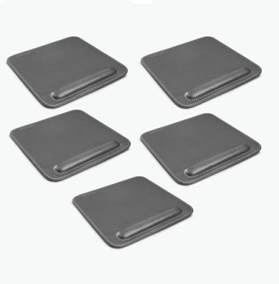 CLADDANDCRAFT Vegan Leather Mouse Pad with Wrist Rest, Non-Slip Backing, Waterproof Pack of 5 Mousepad(Grey)