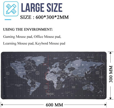 SAJAG World Map Mouse Pad Non Slip Base Mousepad(Black)