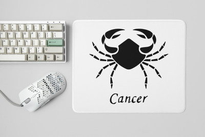 Rushaan Cancer symbol (BG Black) - Zodiac Sign Printed Mousepads For Astrology Lovers Non Slip Base Mousepad(White)