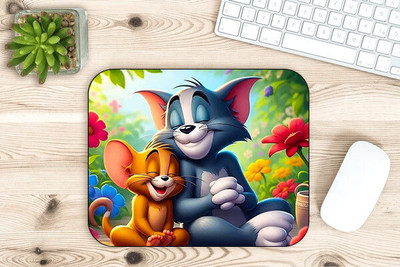 Kandarigifts Tom & Jerry Loved Mousepad | 3mm Thickness Non Slip Base Mousepad(Red, Blue)