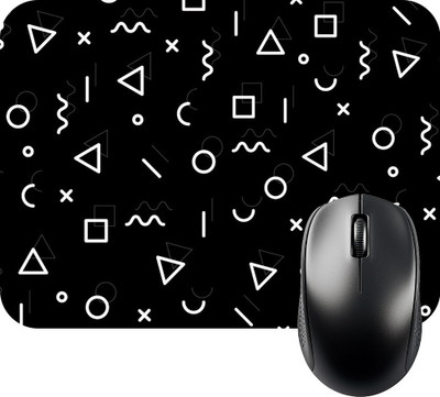 FINIXSTORE Premium Geometric Shapes Printed (9 inch x 7 inch) Non Slip Base Mousepad(White, Black)