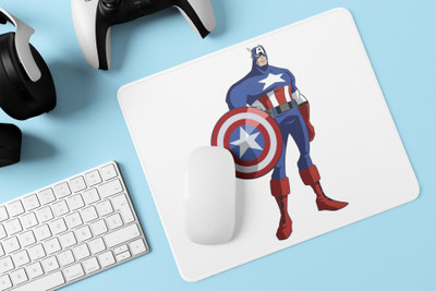Rushaan Captain America with shield- Printed animated Mousepad for animation lovers Non Slip Base Mousepad(White)
