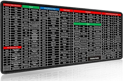 KVVTRADES Office Software Shortcuts Pattern Excel Shortcut Keys Large Mouse Pad Mousepad(Black)