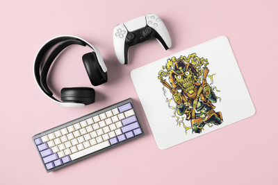 Rushaan Skull, angry face - Printed animated Mousepad for animation lovers Mousepad(White)