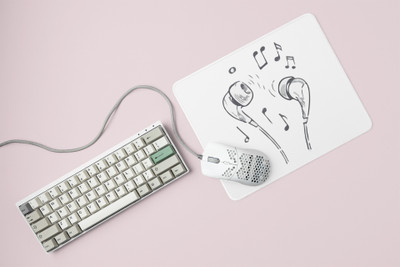 Rushaan Earphones with Music Notes Printed Mousepads For Music Lovers Non Slip Base Mousepad(White)