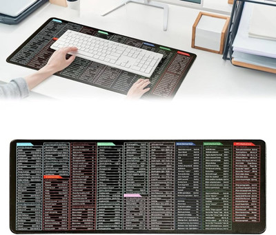 Tnglov 3mm Thick Non-Striched English Shortcut Keys Mouse Pad Mat Mousepad 18-AX Non Slip Base Mousepad(Black)
