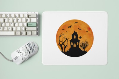 MiTrends Hunted House With Scary Trees -Halloween Theme Mousepads Mousepad(White)