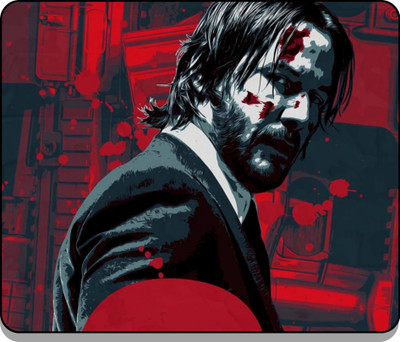 DigiMinds John Wick Anti-Slip Mouse Pad for Desktop Laptop Men Women Kid Size 23 X 19 Cm Non Slip Base Mousepad(Black Red)
