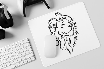 Rushaan Lion, Black Liner - Zodiac Sign Printed Mousepads For Astrology Lovers Non Slip Base Mousepad(White)