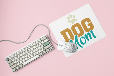 Rushaan Dog mom Yellow blue Text-printed Mousepads for pet lovers Non Slip Base Mousepad(White)