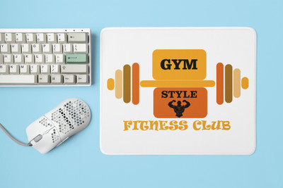 Rushaan Gym Style, Fitness Club, (BG Orange and Yellow) - Printed Mousepad Non Slip Base Mousepad(White)
