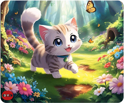 ORVN Gaming Mouse Pad – Cute Cartoon Cat in Forest, Multicolor Non-Slip Surface.. Mousepad(Multicolor)