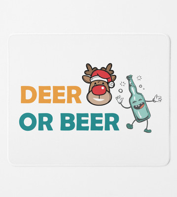 Special Trend Hub Deer Or Beer :Designed Mouse Pad : Great For Secret Santa Non Slip Base Mousepad(White)