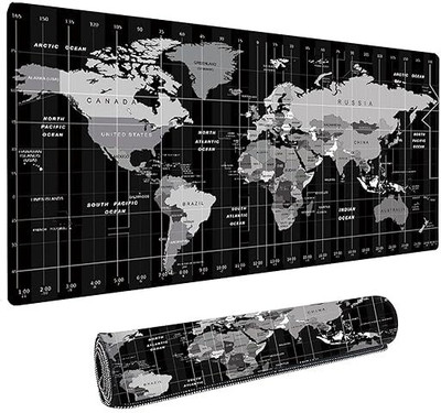 VASANT Large black world map mouse pad with non-slip base for office and home use. Non Slip Base Mousepad(Black)
