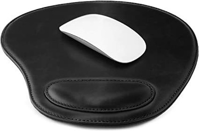 SMKT Leather Oval Mousepad with Wrist Rest Mousepad(Black)