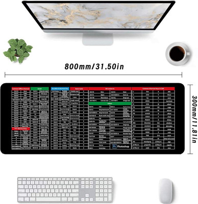 GKAPPLIANCES Large Gaming Mouse Pad Desk Mat Office Software Excel Shortcuts Mouse pad Non Slip Base Mousepad(Black)
