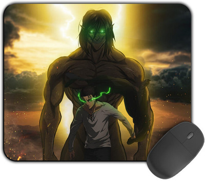 Kirmada Printed Designer Mouse Pad Eren With Titan Attack On Titan Non Slip Base Mousepad(Multicolor)
