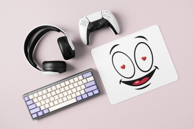 Rushaan Flashing Heart in Eyes- Emoji Printed Mousepad For Emoji Lovers Mousepad(White)