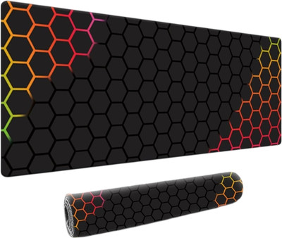 Dyazo Plus Hexagonal Pattern Desk Mat Water-Resistant with Rubber Stitched Edges Non Slip Base Mousepad(Black & Orange)
