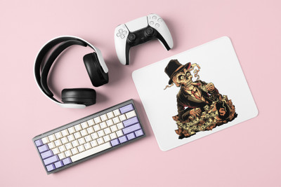 Rushaan Skull with money- Printed animated Mousepad for animation lovers Non Slip Base Mousepad(White)