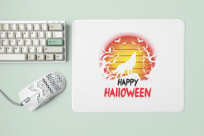 Special Trend Hub Happy Halloween (Howling Fox) -Halloween theme printed white gaming mousepad Non Slip Base Mousepad(White)